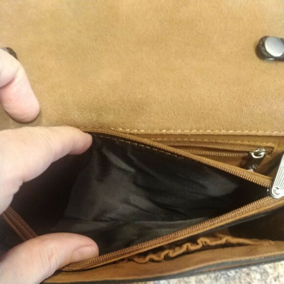 Patricia Nash tooled turquoise and brown Poppy Leather Crossbody Purse $250 EUC - Picture 6 of 12